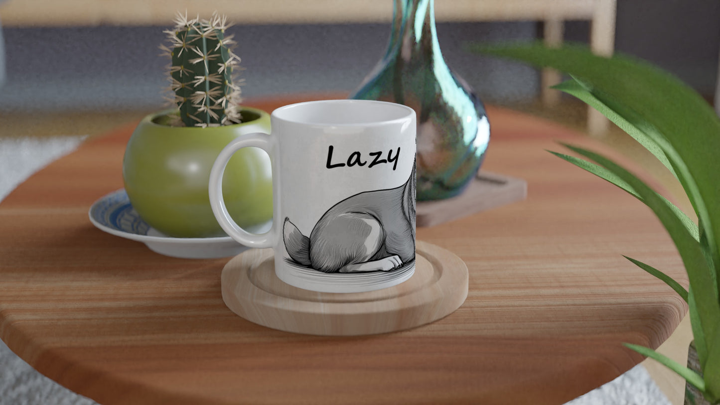 White 11oz Ceramic Mug - Shiba Inu Lazy Days