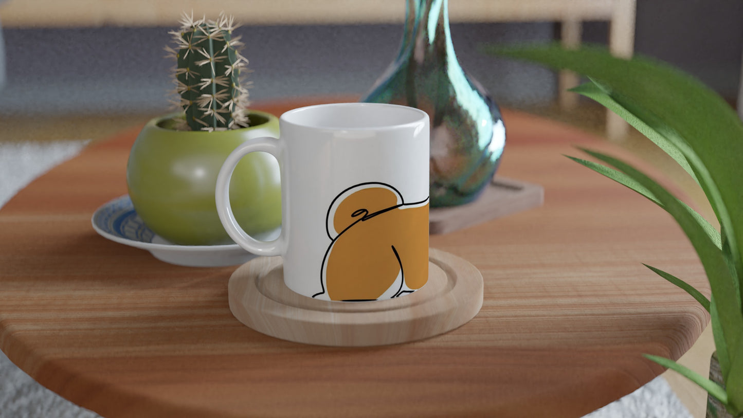 White 11oz Ceramic Mug - Shiba Inu Hanging Tough