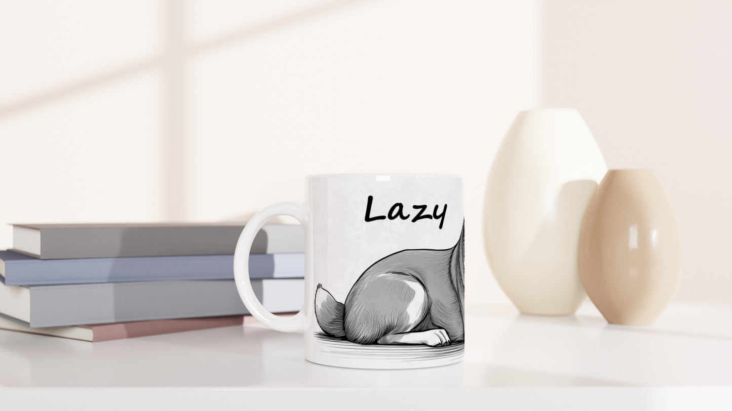 White 11oz Ceramic Mug - Shiba Inu Lazy Days