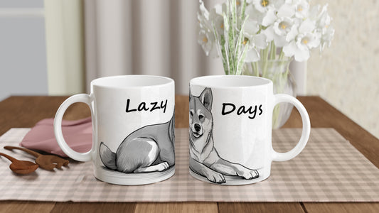 White 11oz Ceramic Mug - Shiba Inu Lazy Days