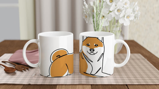 White 11oz Ceramic Mug - Shiba Inu Hanging Tough