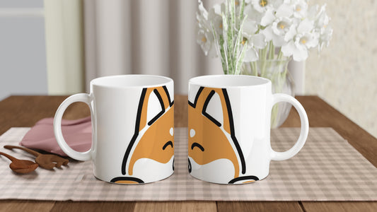11oz White Ceramic Shiba Inu Peek-a-Boo Mug, Microwave & Dishwasher Safe